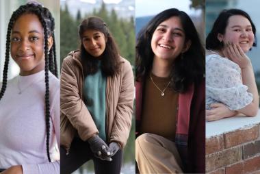 UBC大学2022届工程班四名学生的合影。开云体育要一倍流水Aliyah Ayorinde, Debalina Saha, Gauri Taneja和Jessica Yamamoto